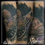 Tatouage - Portrait de BB King réaliste en couleurs sur l'avant-bras (cicatrisé)