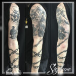 Tatouage - Manchette bras complet en noir et gris samouraïs et chaines (cicatrisé)