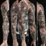 Tatouage - Manchette bras complet, noir et gris